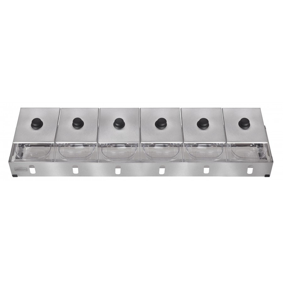 Condimentadora Pizzarola Inox 6 Cubas Acrílico Tampa Individual - Aisa